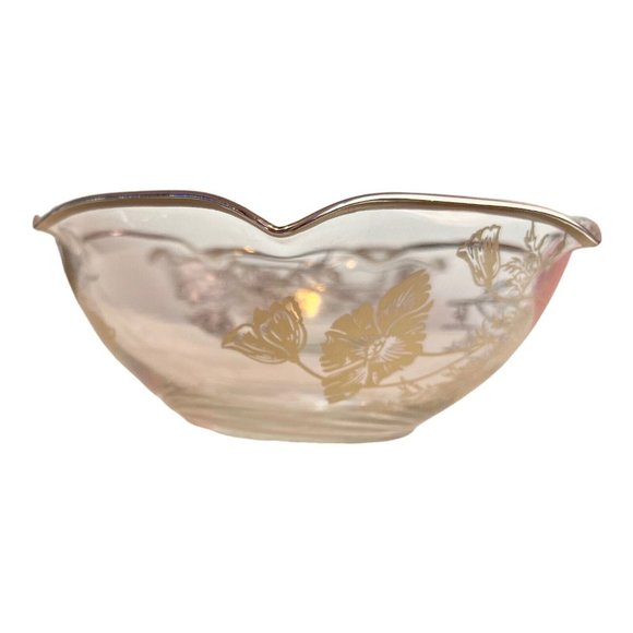 Silver City glass Silver overlay poppy floral ruffle rim 1940s Flanders bowls‎ - Picture 4 of 10